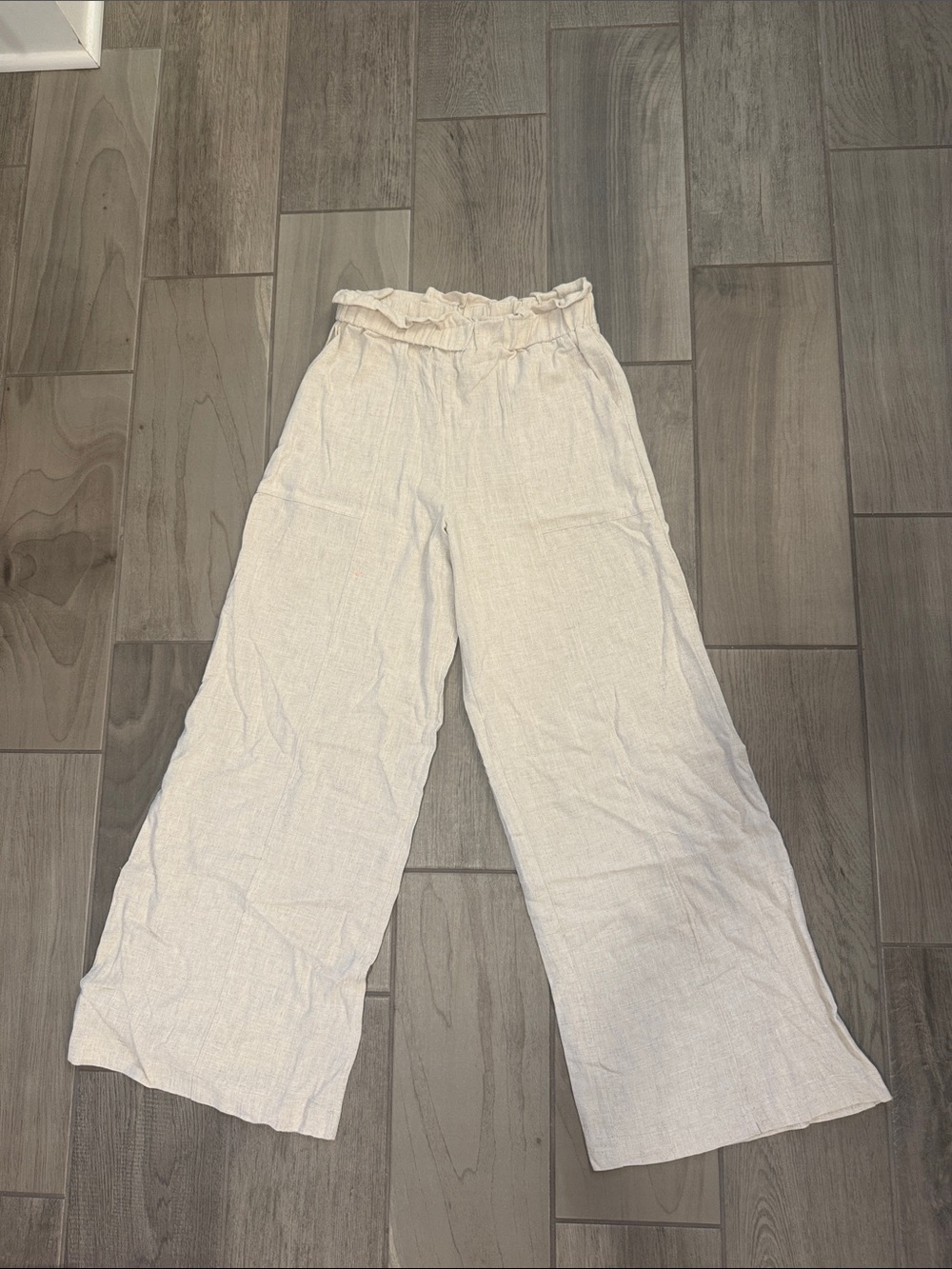 Pink Lily Neutral Paperbag Waist Linen-Blend Pants (never worn)